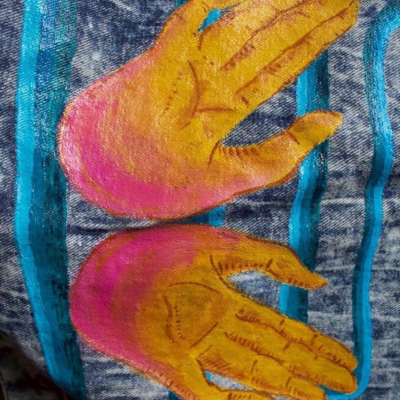 Custom Hand Painted Bleach Washed Denim Vest M-L - Picture 3 of 6